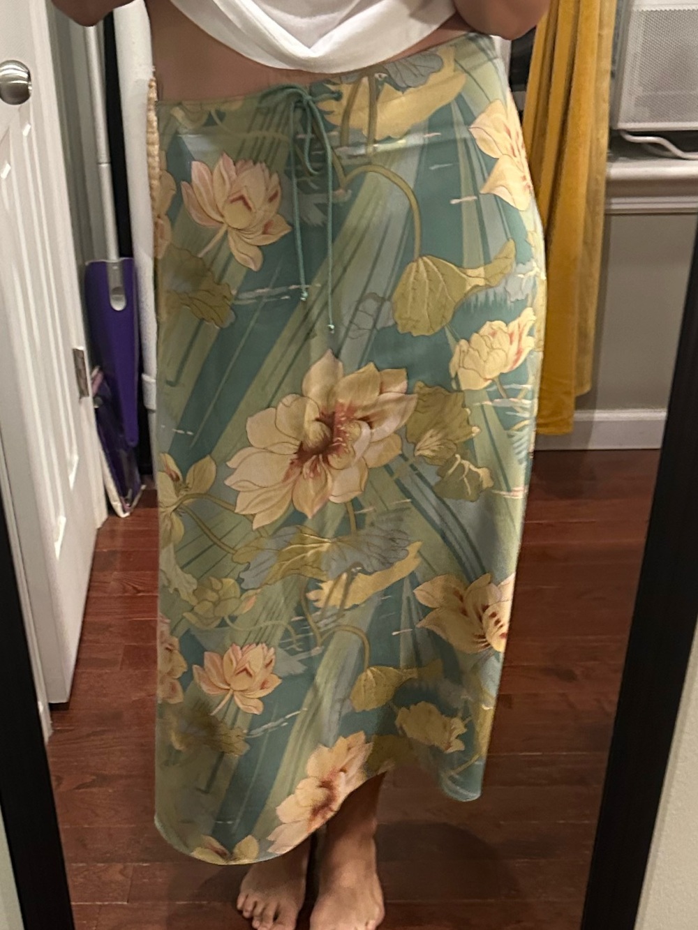 Tommy Bahama Sage Green Floral Maxi Skirt with Yellow Lotus Print